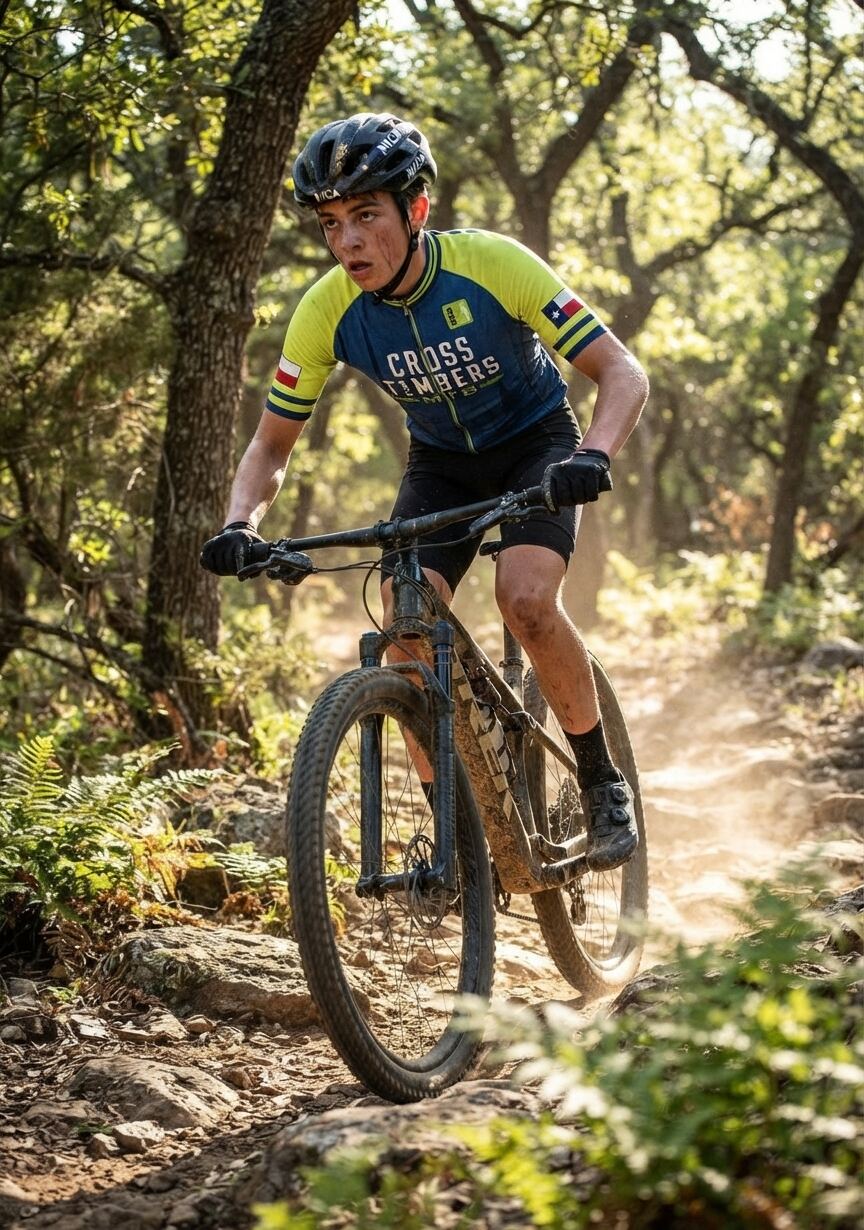 Cross Timbers MTB rider on a rocky trail