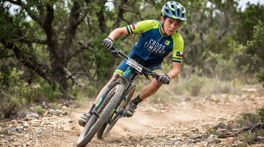 Cross Timbers MTB rider carving a trail corner