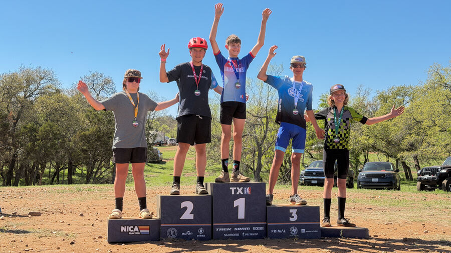 Cross Timbers MTB athletes on the podium at a NICA race