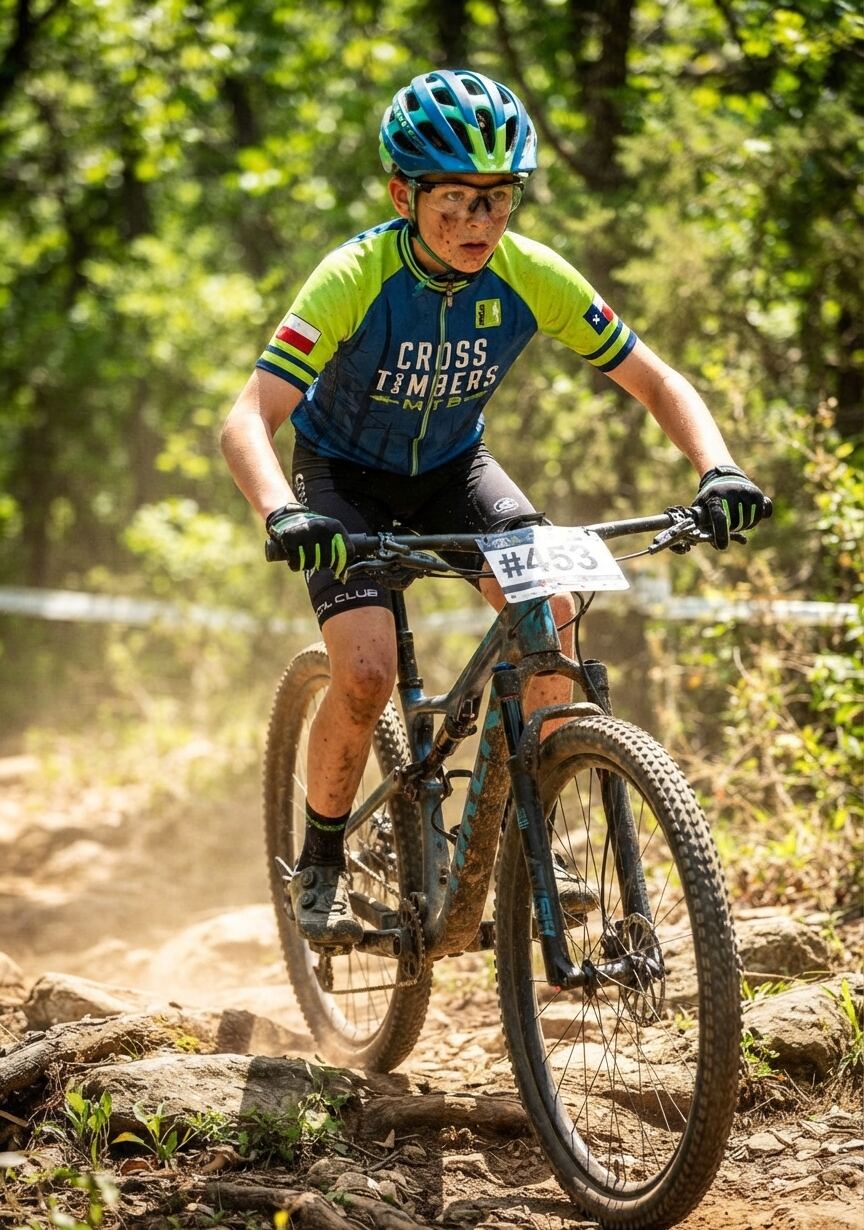 Cross Timbers MTB racer on a technical section