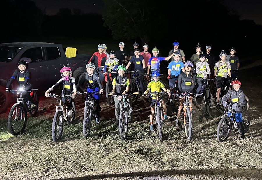 Cross Timbers MTB riders at a night practice in Flower Mound, Texas
